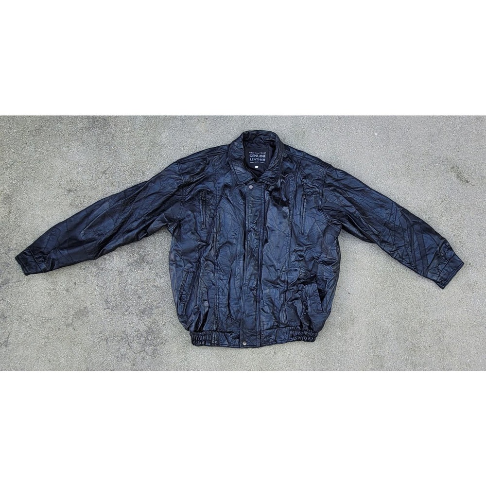 Vtg Italian Stone Design Patchwork Leather Moto Bomber Jacket